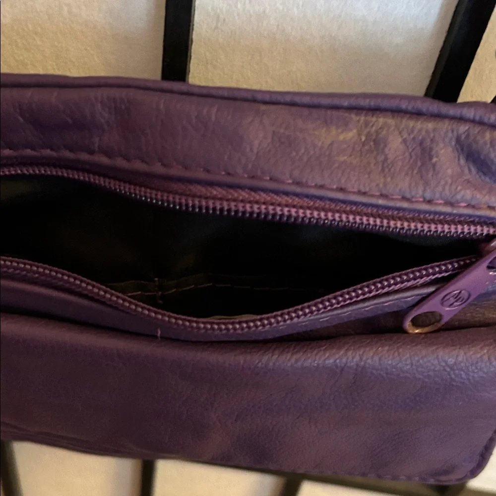 Purple Leather Crossbody Purse with Front Zip and Flap Pocket
